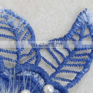 Embroidery Flower With Pearl and Fur Pompom Applique photo-5