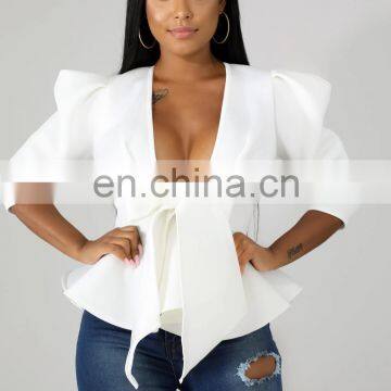 Drop Shipping Women Fashion Sexy Ruffled Hem Cardigan Lace-up Jacket photo-3