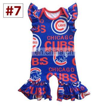 Baby Boutique Cotton Rompers Toddler Girl Spring Summer Flutter Sleeve Baseball Football Print Jumpsuit photo-6