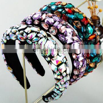 Delicate Shiny Geometric Crystal Headband Luxurious Hand Made Thick Sponge Hair Band Bride Wedding Party Hair Jewelry
