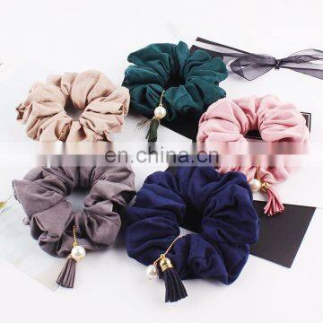 free ship New women's Suede tassel hair Scrunchies Hair Tie Hair Accessories Ponytail Holder