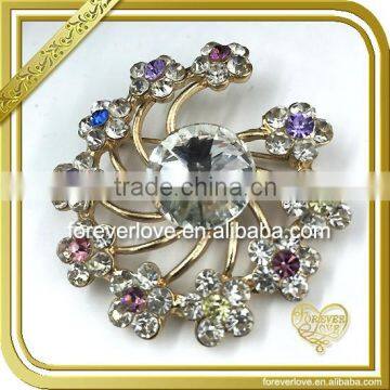 Fashion custom jewelry accessories rhinestone round shaped flower brooch pins FB-055