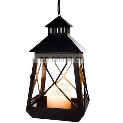 Home Decorative Simple Cheap Candle Lantern Cross Pattern Trapezoidal Hanging Lanterns