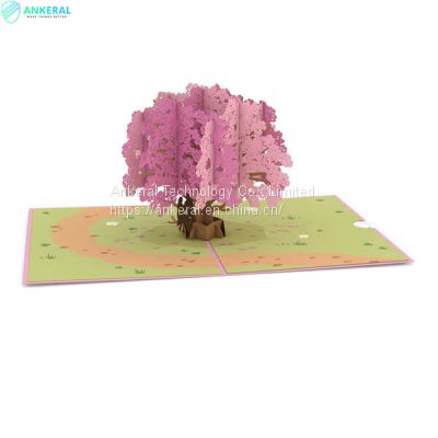 Factory Hot Selling Purple Dogwood 3D Folding Card Amazing Valentine’s Day Card for Lovers