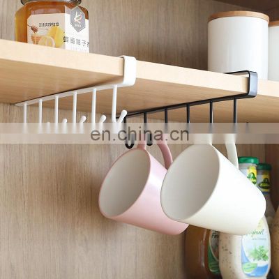 Hot Sale Kitchen Iron Hanging Mug Cabinet Shelf Storage Rack Nail Free Coffee Tea Cup Holder Organizer With 6 Hooks