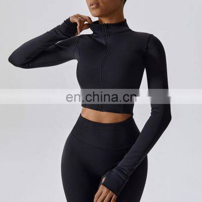 Custom Full Zipper Sports Slim Four Way Stretch Jackets Women Long Sleeve Yoga Crop Tops photo-5
