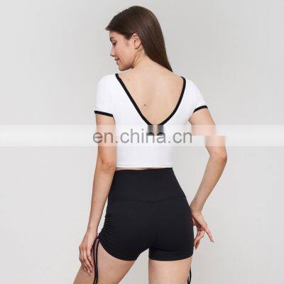Soft Slim Fit Gym Fitness Sports Yoga Crop Top Built In Bra Padded Workout Running Training Wear Clothes T Shirts For Women photo-4
