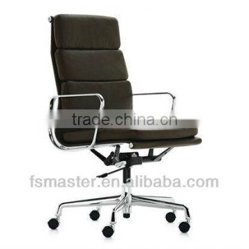 high back soft pad chair pu/genuine leather material with soft cusion office chair