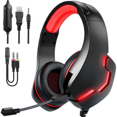 J10 Gaming Headset Over Ear Headphones with Mic LED Light for Xbox One PS4 PC Wired Earphone HiFi Headphones