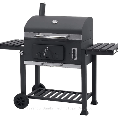 New Arrive High Quality Charcoal Grill with Two Shelf Wooden Table With Big Size Wheel Easy Cleaning for Camping Easy Assembled