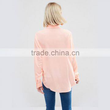Pink Colour Chiffon Blouse Designs Long Sleeve Lady Blouse & Tops for Women photo-2