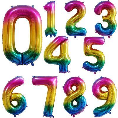 40 Inch Gradient Rainbow Number Balloons 0-9 Giant Foil Balloon Birthday Party Decorations Figures Globos Wedding Party Decorate