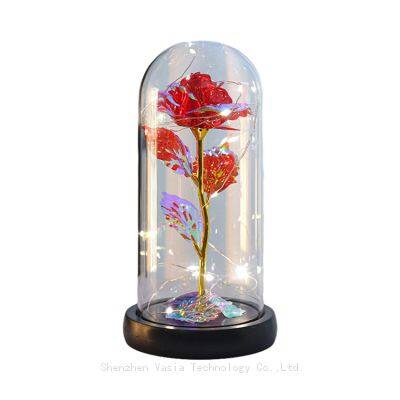 5 Colour Beauty and the Beast Red Rose in Glass Dome on Wooden Base with LED Light Wholesale