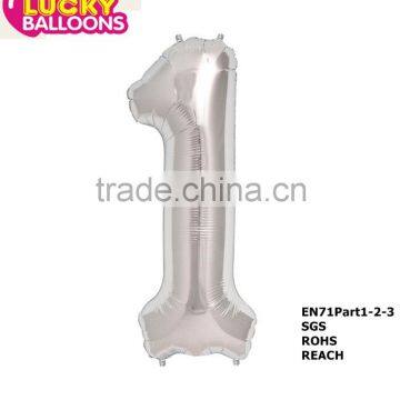 New design wholesale 16" silver number 1 foil balloon manufacturer