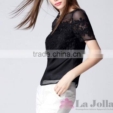 2016 Summer Fashion Lady Lace Embroidered Sexy Short Sleeve T-shirt 157 photo-3
