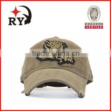 Supplement the embroidery corduroy 6 panel fashion baseball cap wholesale