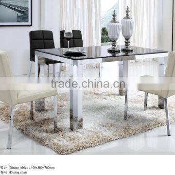 Modern style rectangle plexiglass top dining table set with stainless steel legs