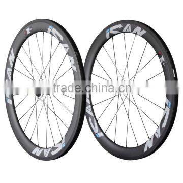 Chinese 700C full carbon road bike wheels, 56mm clincher road wheelset carbon with Sapim Spokes