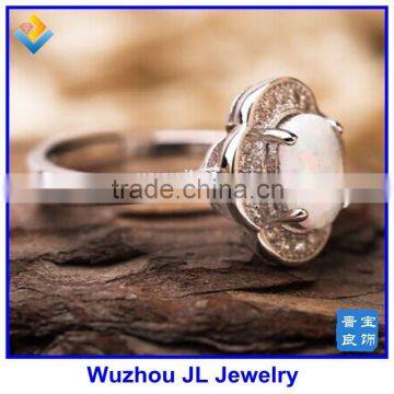 925 Silver Oval White Opal Ring Birthstone Ring photo-4