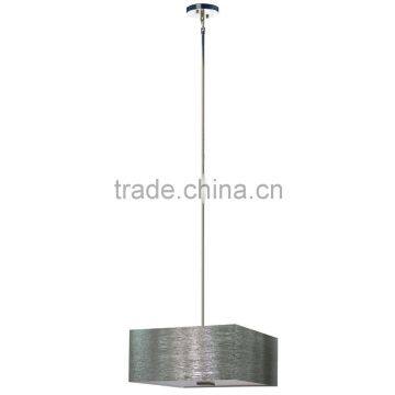 3 light chandelier(Lustre/La arana) in satin steel finish with a square silk look 16" starlight weave fabric shade
