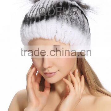 QD80241Hot New Products For 2015 Rex Rabbit Fur Hat With Silver Fox Fur
