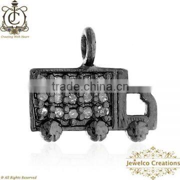 Pave Diamond Bus Charm Pendant, Designer Charm Pendant, 925 Silver Diamond Charm , Pave Diamond Handmade Jewelry Wholesaler