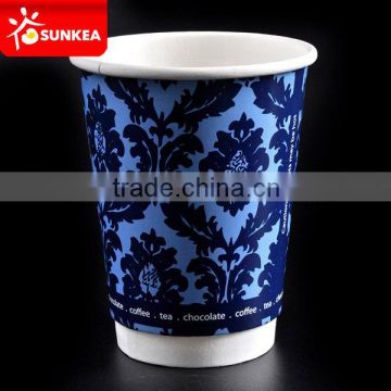 12oz pottery pattern double wall paper hot coffee cup