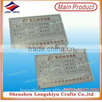 Die-cast metal label for plastic nameplate engraving machine electric motor nameplate