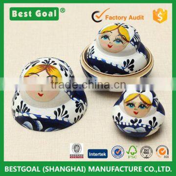 Big Promation New Limited Edition 10pcs New Blue Wooden Russian Nesting Dolls Dried Basswood Matryoshka Doll toy gifts