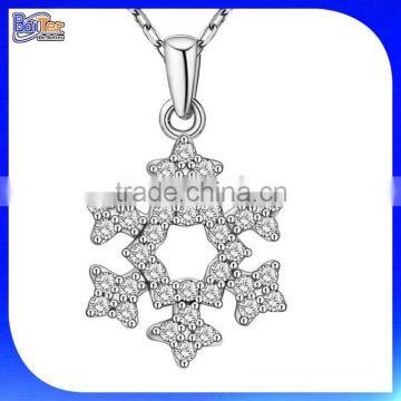 Christmas 925 Sterling Silver Snowflake Long Necklace Crystal Necklaces Pendants Women Flower Jewelry