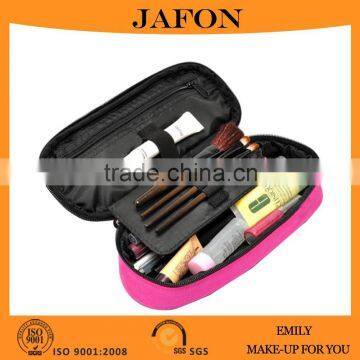 Big capacity multi-function makeup brush case pink zipper polyester case