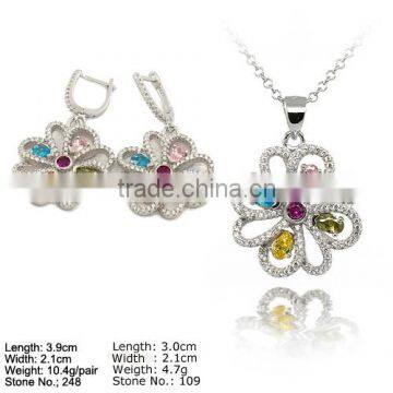 SZ2-0001 Earring and Pendant Jewelry Set 925 Silver Jewelry Beautiful Colorfule Jewelry Set