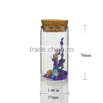 37*70mm Small Bottles Transparent Mini Glass Jars with Cork Stoppers Top