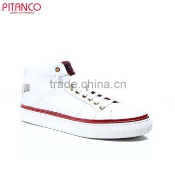 White Leather High Cut Shoes Men with Rubber Sole