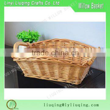 Factory wholesale wicker decorative fruit tray with wooden handles