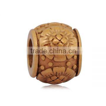 Sunflower Pattern Antique Tone And Gold Plated Stainless Steel Big Hole European Charm Beads Jewelry Accessory SEB-LG102 photo-3