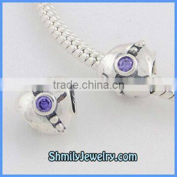 Wholesale 925 Silver Heart Charm Beads With Dots Band & Blue CZ Stone BCZ60