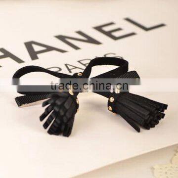Fashion Suede Fabric Cloth Bow Hairpin Tassel Pendant Duckbill Clip Fringe Side-Knotted HairClip Accessories Barrettes For Women photo-4