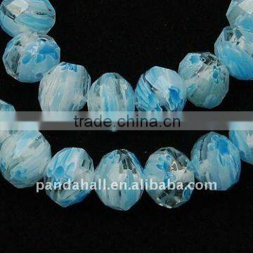 Handmade Millefiori Glass Beads, Faceted, Abacus, LightSkyBlue, about 12x9mm, hole: 1mm, 40pcs/strand, 14.2"(LK-H003-13)