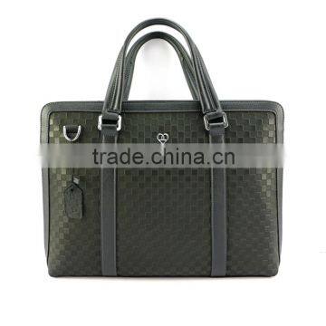 Custom brand plaid pattern top quality leather briefcase for business men