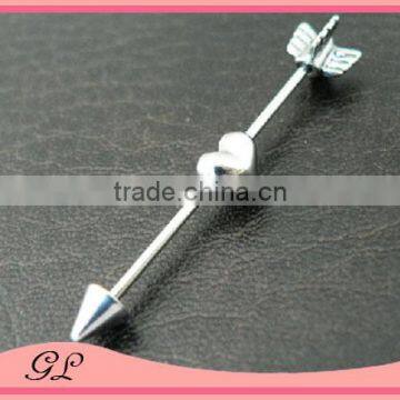 Arrow in a heart stainless steel industrial barbell