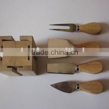 Cheese Knife Set-5Pcs With Wooden Block