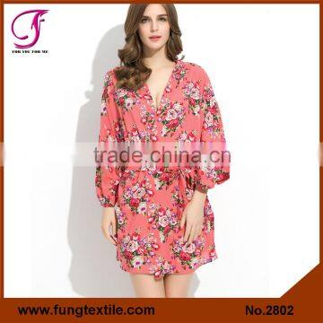 FUNG 2801 Women Beautiful Cotton Flower Bathrobe