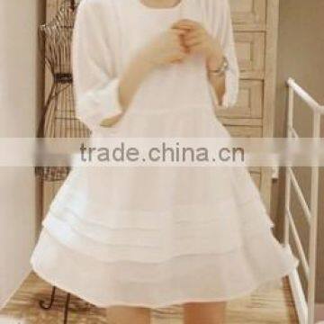 white long sleeves chiffon casual dress