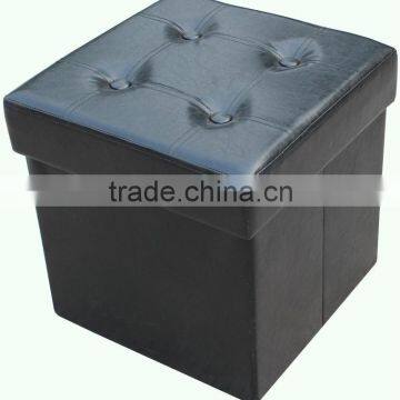 stronger!! Black PVC Leather folding storage stool with button