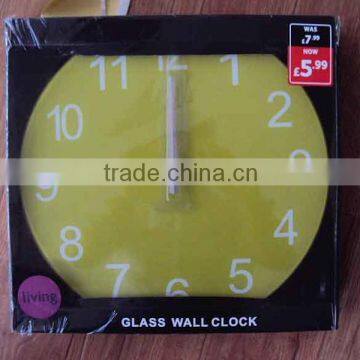 Round Sticker Noiseless Glass Wall Clock With High Quality