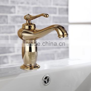 Countertop Golden Plated Brass Bathroom Basin Faucet