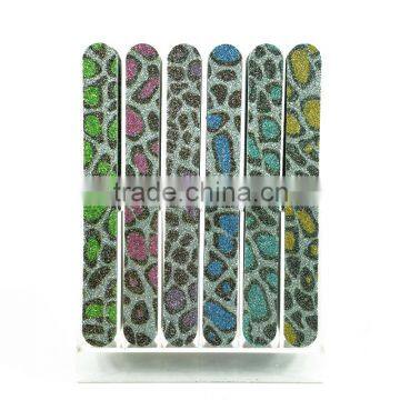 Wholesale custom shiny glitter beauty nail file Leopard abrasive emery board cheap one side decorative nail art tools factory