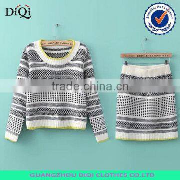 fashion round neck pattern womans twinsets sweater