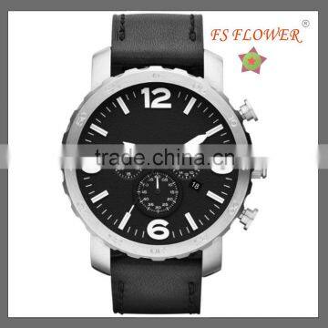 FS FLOWER - Watches Men Sport Watches Chronograph Day Date Watches Genuine Leather Bracelet